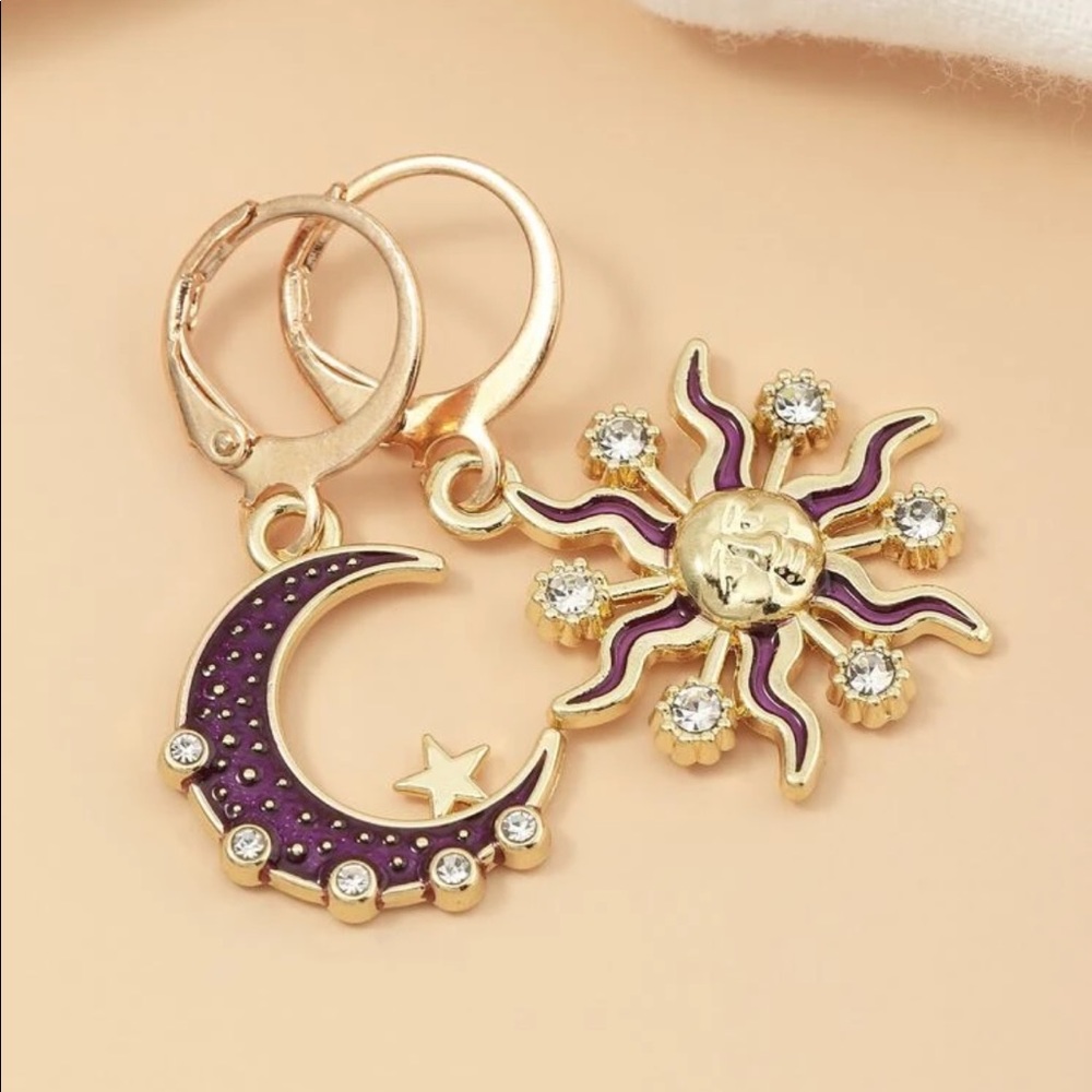 • Loren • Moon + Sun Drop Earrings - Picture 2 of 3